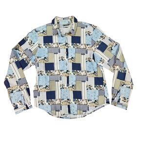 Rockies Patchwork Button Down Shirt Blue Yellow Womens Medium
